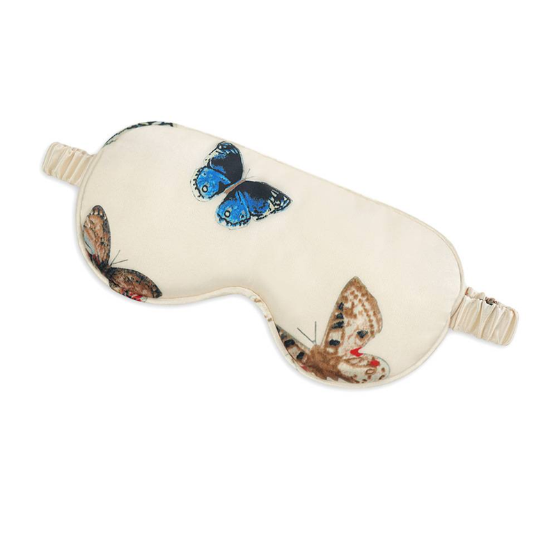 Champagne Butterfly Print Sleep Mask - Double-Sided Silk-Like Fabric (Soft & Breathable 100% Light Blocking Eye Fatigue Relief Travel Essential_voghion.com