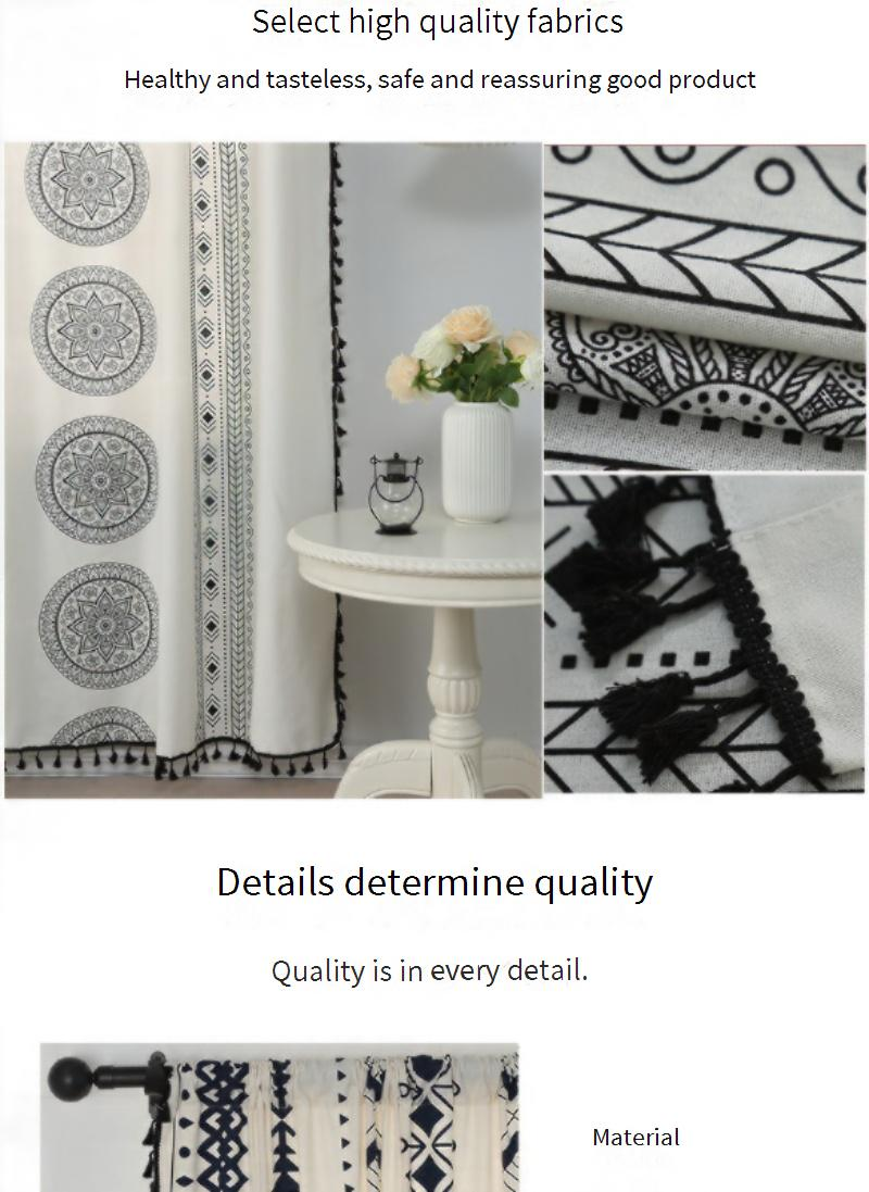 Gordijnen met zwarte cirkelprint, transparante polyester gordijnen met geometrische patronen en appelbloesempatronen, moderne lichtfilterende raamdecoratie_voghion.com