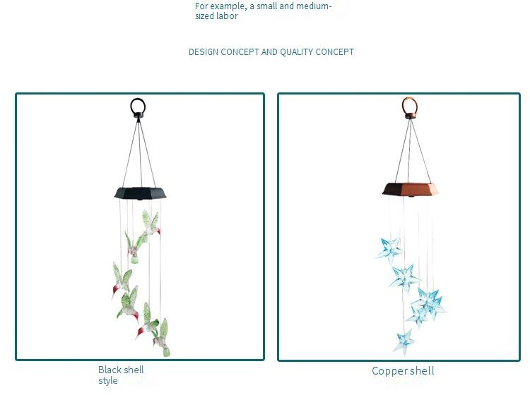 Zeshoekige zonne-windgonglamp met LED-kolibrie en vlinder - hangende projectielantaarn voor buiten voor tuin, terras en kerstdecoratie_voghion.com