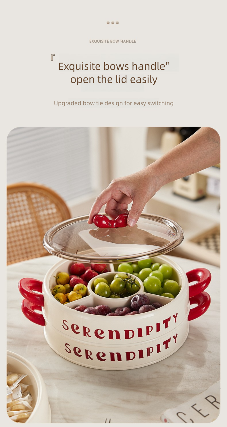 Creative Bowknot Dried Fruit Tray, Household Living Room Divided Lattice With Lid Candy Box, Ins Style Snack Display Plate, Fruit Plate._voghion.com