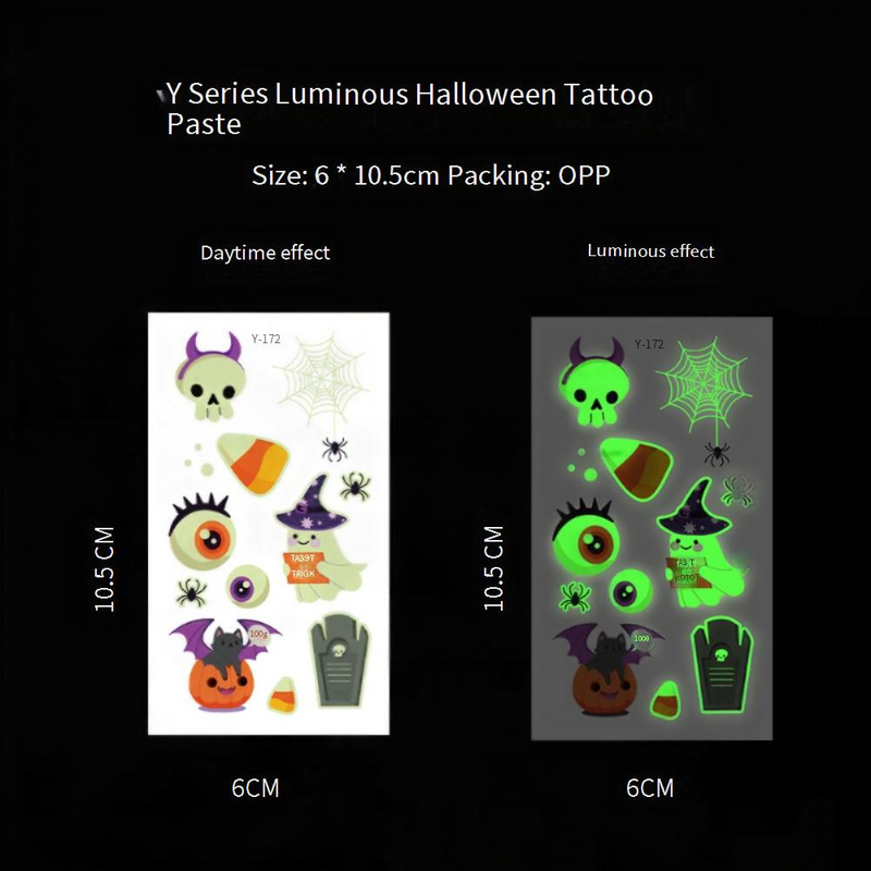 Tatuajes temporales de arañas y fiestas de Halloween que brillan en la oscuridad - Paquete de 20 pegatinas de transferencia de agua para rostro y cuerpo_voghion.com