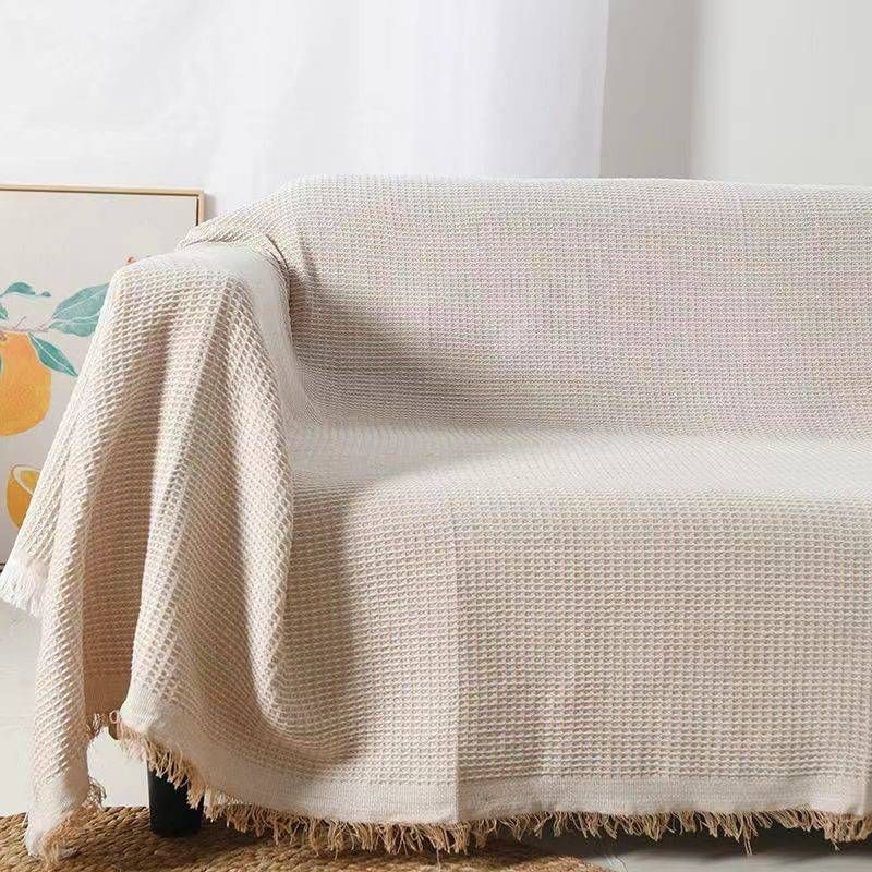 Jeté de canapé minimaliste en coton – Housse de canapé antidérapante multi-tailles, protection extensible réversible pour salon et lit_voghion.com