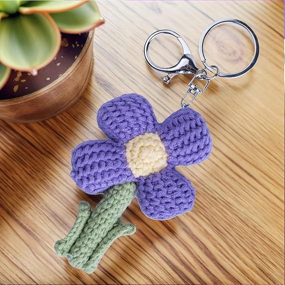 Schlüsselanhänger, niedlich, handgefertigt, gewebt, Tulpenblume, Schlüsselanhänger, Geschenk für Autoschlüssel, Tasche, Geldbörse, Geldbörse, Damen und Mädchen_voghion.com