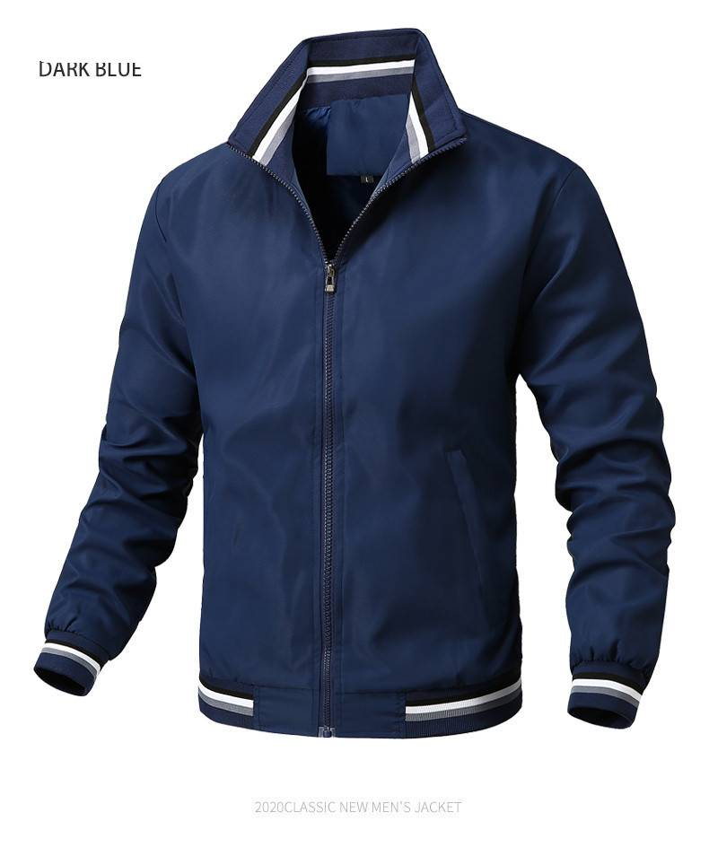 Men's Lightweight Stand Collar Jacket - Waterproof Windbreaker With Multi-Pockets, Slim Fit Zippered Casual Coat For Spring/Fall_voghion.com