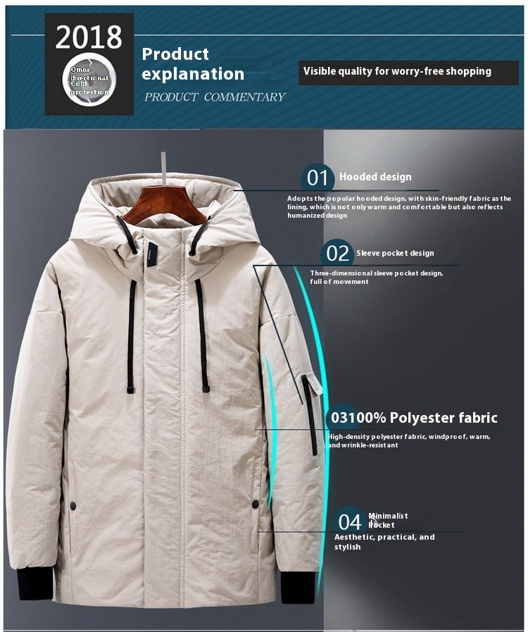 Men's Short Puffer Jacket With Hood - Slim Fit Winter Coat For Teens & Young Adults, 550 Fill Power Duck Down (Black/White/Green)_voghion.com