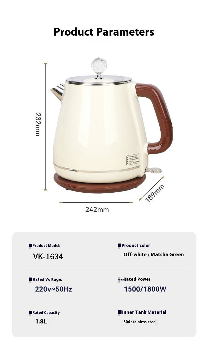 1.8L Stainless Steel Electric Kettle - Fast Boiling, Auto Shut-Off, Double-Wall Insulation, Retro Design For Home & Office (220V-240V EU Plug)_voghion.com