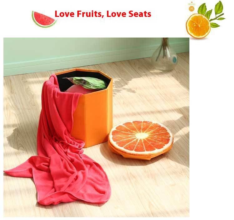 Foldable Fabric Storage Stool - Multi-Fruit & Tree Stump Design, 100kg Capacity, Space-Saving Kids Seat (29x30cm)_voghion.com