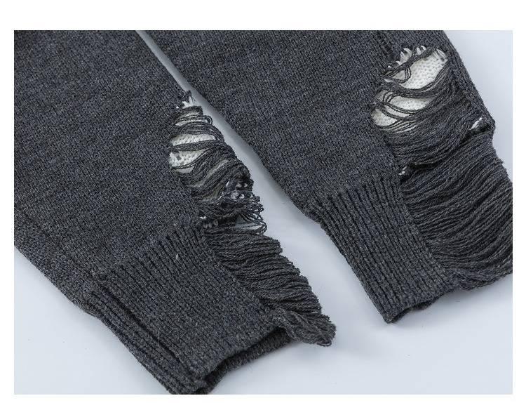 "Unisex Distressed Crewneck Sweater – Oversized Streetwear Pullover, Hip Hop & High Street Style (Grey/Black, M-XXL)"_voghion.com