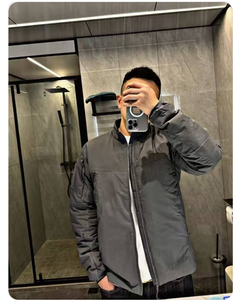 Men's Stand Collar Bomber Jacket - Winter Warm Quilted Flight Coat, Polyester Shell With Faux Silk Cotton Fill (Grey/Black, M/L/Xl/Xxl)_voghion.com