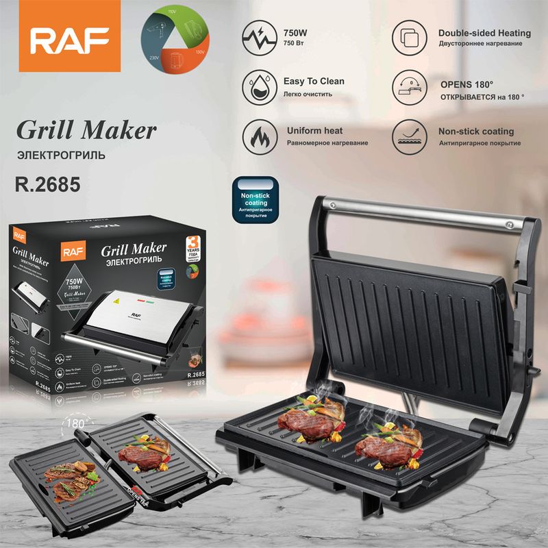220V Steak And Panini Grill, Breakfast Machine For Sausages, Burgers, And Sandwiches, Double-Sided Electric Toaster With Non-Stick Plates_voghion.com