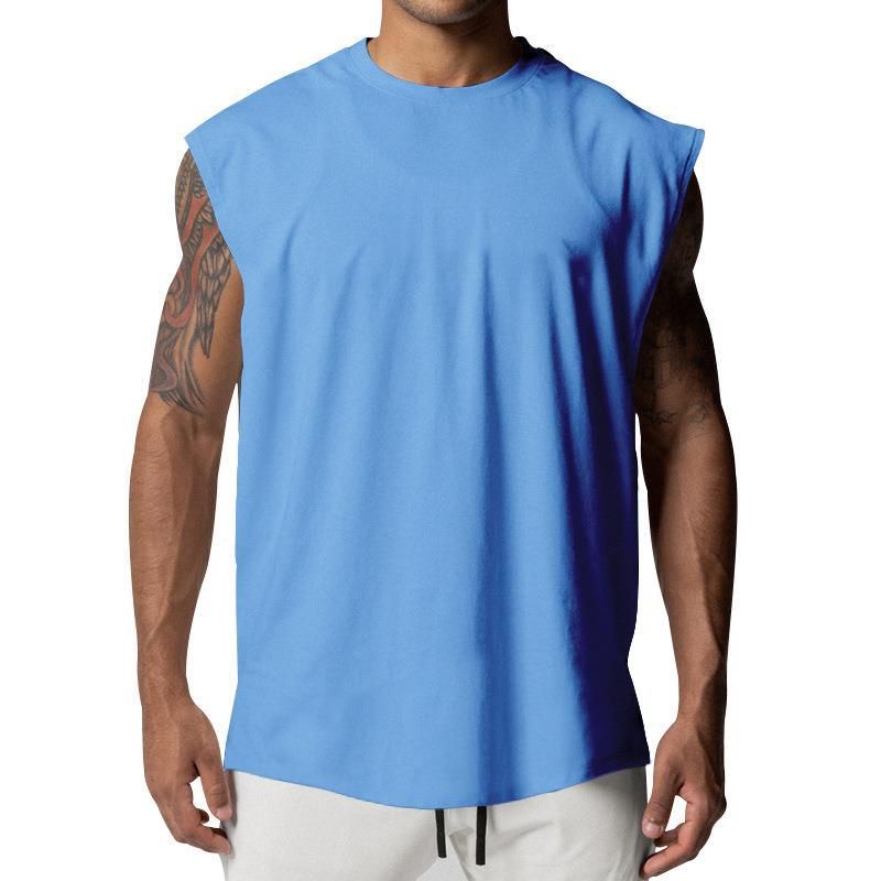 „Ärmelloses Herren-T-Shirt für den Sommer, Rundhalsausschnitt, lockere Passform, lässiges Oberteil für Fitnessstudio und Streetwear (Weiß, Schwarz, Marineblau, Armeegrün, Grau)“_voghion.com