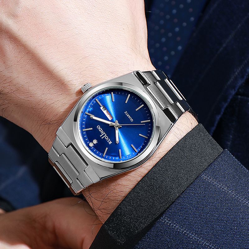 Men's Stainless Steel Quartz Watch With Dual Calendar Display, Luminous Hands, Water Resistant, Casual Fashion Timepiece For Everyday Wear_voghion.com