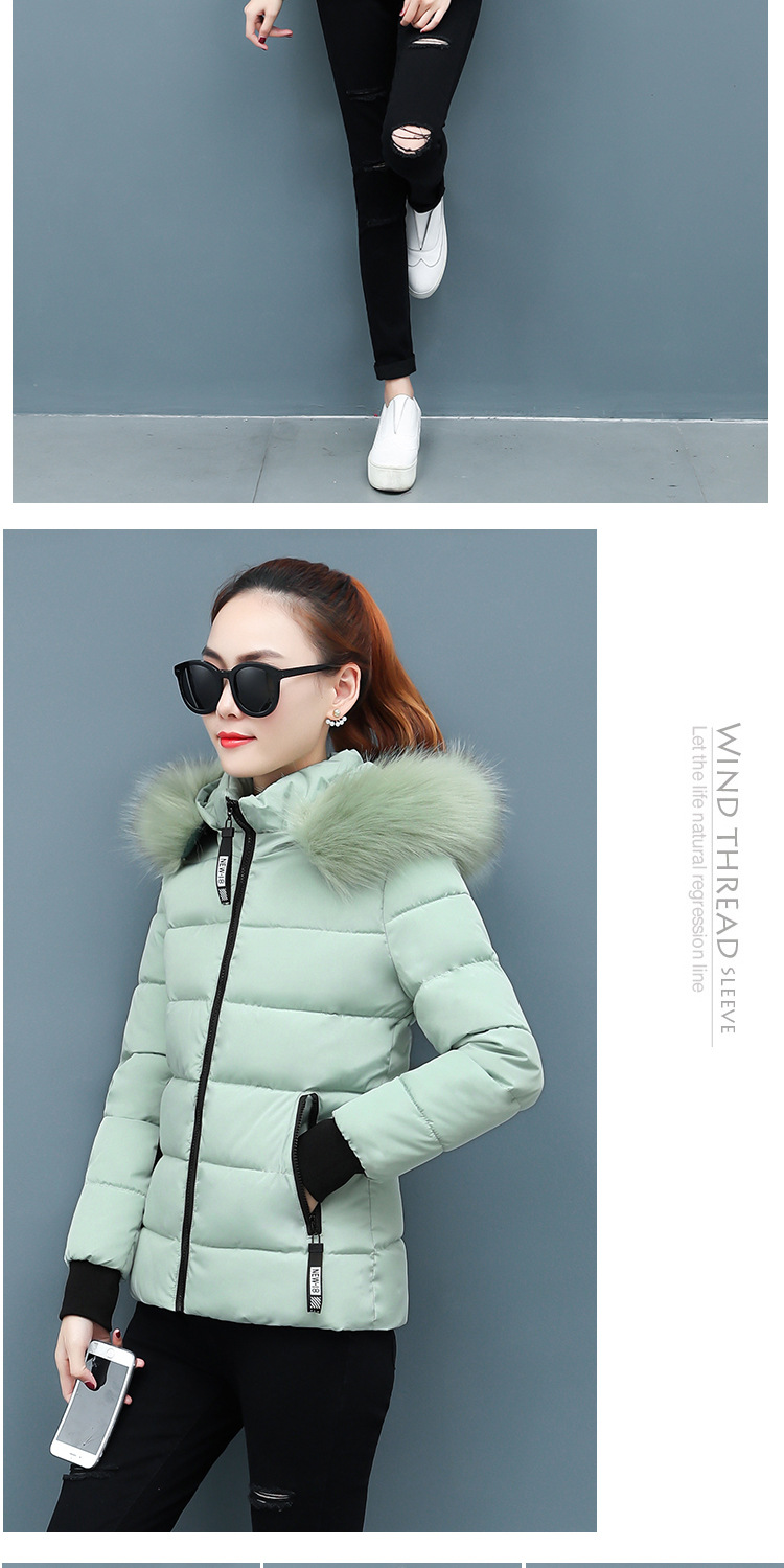 Kadın giyim kısa pamuklu ceket kadın ceketi pamuklu ceket slim fit kalınlaşmış büyük kürk yakalı küçük kişi pamuklu ceket_voghion.com