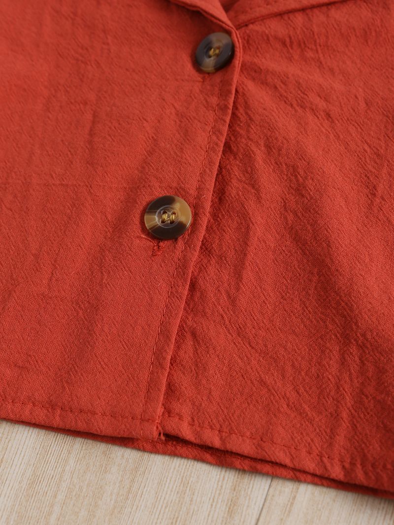 Completo elegante a maniche corte da bambina, 3 pezzi: canotta in cotone lavato + camicia con colletto e pantaloncini (90-130 cm, rosso papavero/giallo girasole)_voghion.com