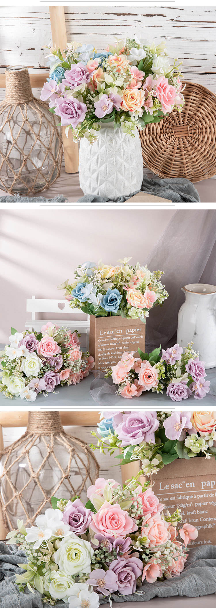 Ogo Kako Rose handmade artificial flower decoration hand-held flower rose wall_voghion.com
