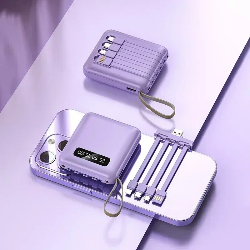 20000mAh Mini Powerbank Ingebouwde 4 Kabels Digitaal Display PowerBank Voor iPhone Huawei Xiaomi Samsung Draagbare Externe_voghion.com