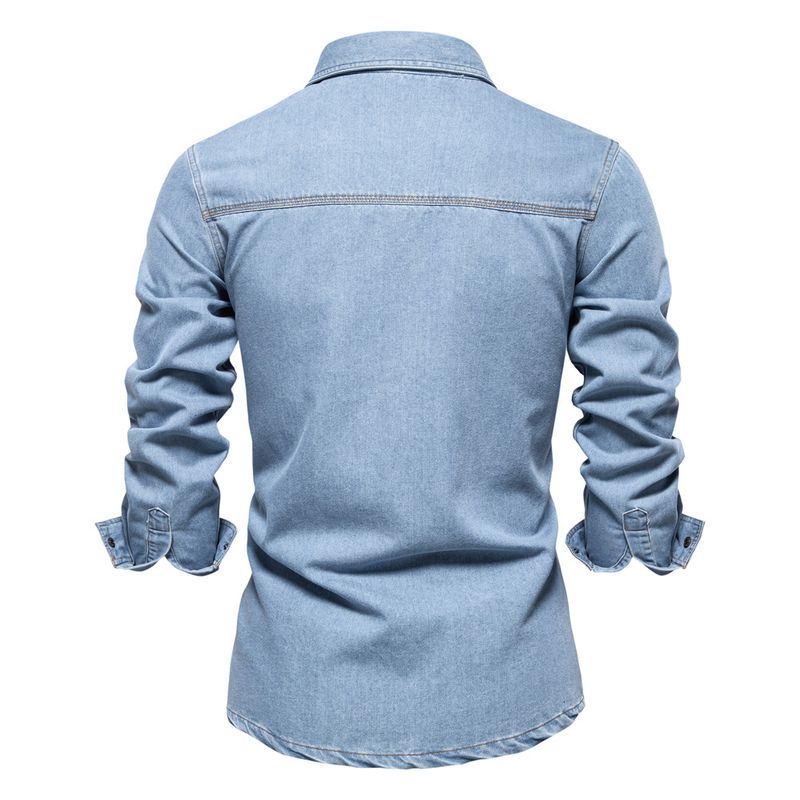Camicia casual a maniche lunghe in cotone da uomo in denim lavato di alta qualità, autunno 2024_voghion.com