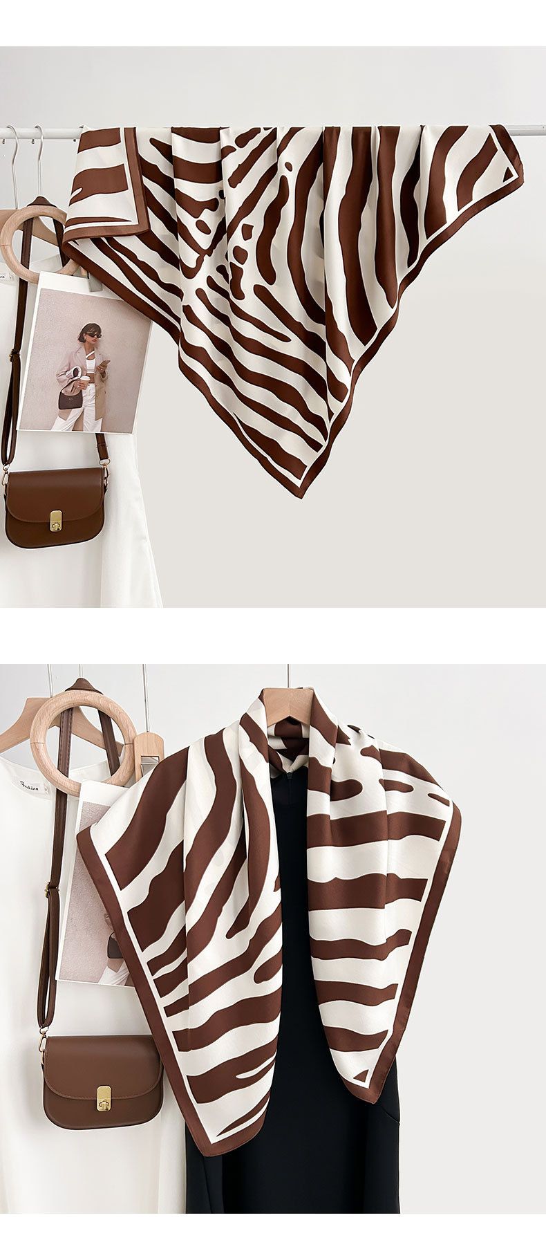 Classico scialle minimalista britannico in seta stampata a righe, che dona lusso, individualità e tendenza alle donne._voghion.com