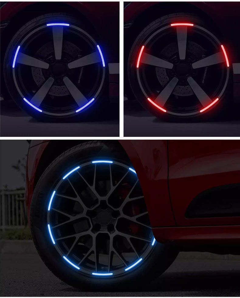 Fluoreszierende Autoräder, reflektierende Warnradnaben, Elektrofahrräder, Motorräder und Nachtlichtaufkleber auf Fahrrädern_voghion.com