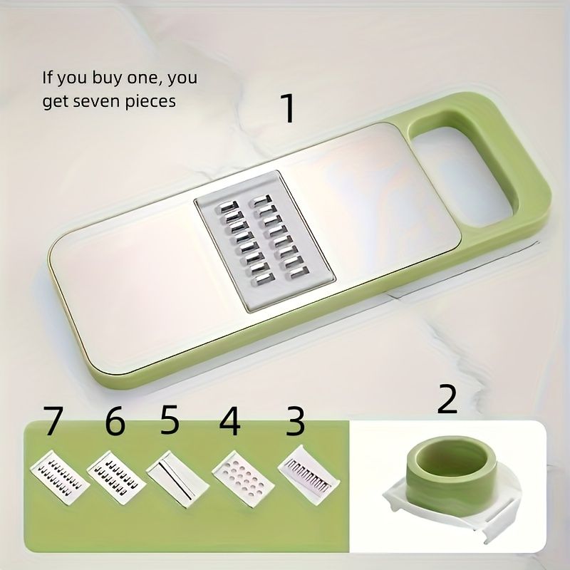 7pcs Stainless Steel Vegetable Slicer Grater Set With Interchangeable Blades Manual Kitchen Tool For Potatoes Carrots Cucumbers_voghion.com
