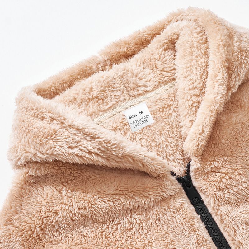 Giacca con cappuccio foderata in pile da uomo, caldo cappotto invernale con cerniera e morbido rivestimento bifacciale, vestibilità comoda per abbigliamento casual._voghion.com