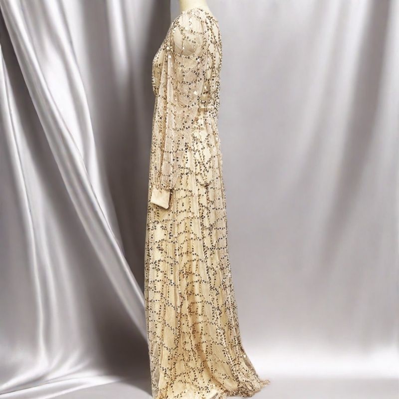 Abito lungo da sera per Natale, Ringraziamento, Halloween, San Valentino, Pendolarismo, Scollo a V profondo, Vita media, Collo a sbuffo, Tipo bretelle, Abito da banchetto per ospite_voghion.com