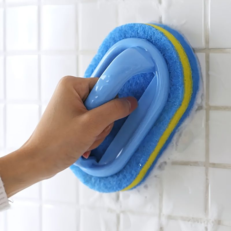 Spazzola per piastrelle da bagno resistente con manico, spugna decontaminante per la pulizia della cucina, per lavare i piatti e per pulire le pentole._voghion.com