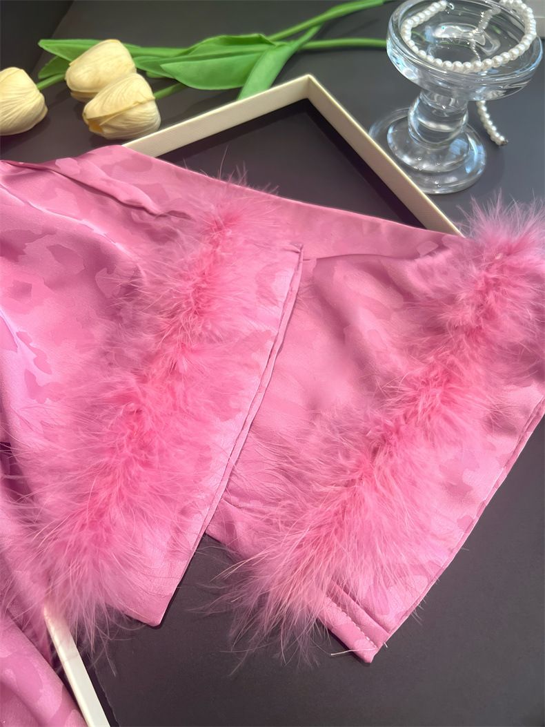 Luxury Feather-Touch Silk-Like Pajama Set – Elegant V-Neck Loungewear For Women (M-XL)_voghion.com