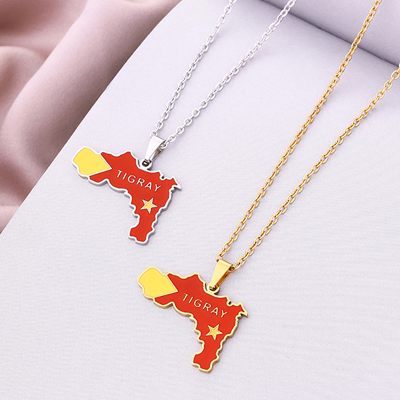 Nuova collana con ciondolo a forma di bandiera della mappa della regione del Tigray, in smalto, per donne e uomini, colore oro, per feste di compleanno, in acciaio inossidabile._voghion.com