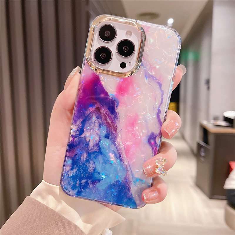 13 Glitter Dream Shell Crack Marble Phone Case For iPhone 15 12 11 Pro Max 14Plus 13pro Shockproof_voghion.com
