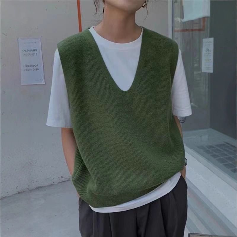 Gestreifter Strickpullover mit V-Ausschnitt für Damen, einfarbig, ärmellos, Weste für Damen_voghion.com