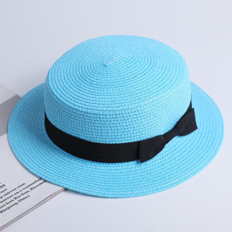 Cappello da spiaggia estivo semplice per genitori e figli, modello 2022, casual, da donna, Panama, con tesa piatta e fiocco, in paglia_voghion.com