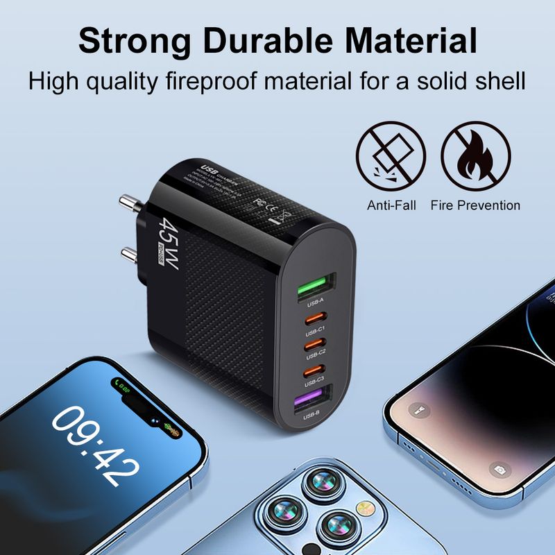 Music Festival 3.5A 3 Type-C + 2 USB mobil töltő multiinterfészes töltőfej brit csatlakozóval_voghion.com