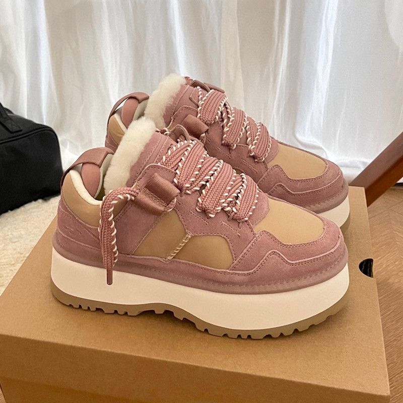 Henan Schneestiefel für Damen, Dickes Schaffell integriert, Schnürstiefel, höhenverstärkende Damenstiefel, Plateausohle,_voghion.com