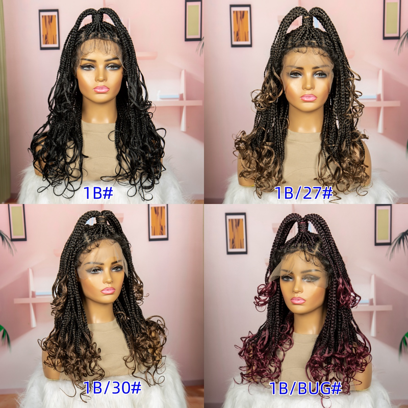Fashion medium long braided wig head set 9*6 front lace braided braided hair tail large roll synthetic lace wig 180% density simple fashion shape_voghion.com