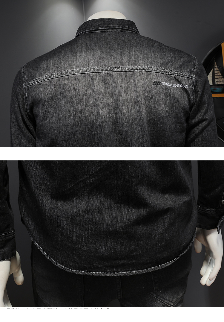 Abbigliamento da uomo Camicia di jeans ricamata nera e grigia per uomo_voghion.com