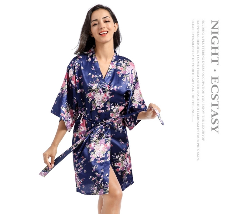 Cămașă de noapte cardigan scurtă pentru acasă pentru femei Rochie de dimineață cu narcise imprimată largi, de dimensiuni mari_voghion.com