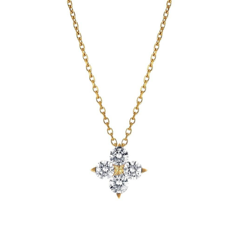 Collana in argento sterling S925 con ciondolo avanzato a forma di quadrifoglio con placcatura in oro 14K Super Flash a forma di quadrifoglio_voghion.com