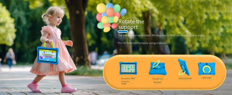 10.1" WiFi 6 Kids Tablet With Octa-Core Android 14, 64GB Storage, Parental Control & EVA Case – Durable & Educational Learning Tablet For Children_voghion.com