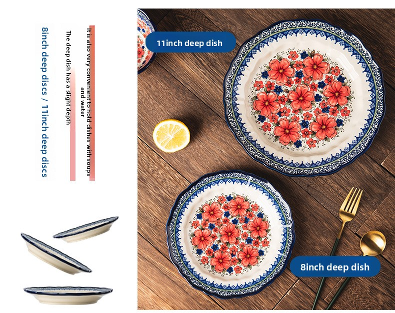 Ceramic Dinnerware Set – 6-Piece Floral Bowls & Plates, Microwave Safe, Ideal For Soup, Salad, Rice (Snow Ink Plum Design)_voghion.com