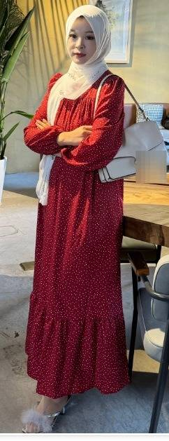 Damenbekleidung, modisches Midikleid mit Blumendruck, Ballonärmeln, Wickeltaille, gestuftem Saum und Taschen – Weinrot und Schwarz (S-XXL)_voghion.com