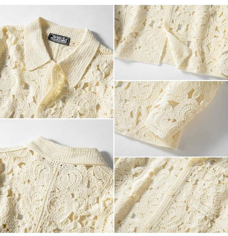 Men's Casual Openwork Knit Cardigan - Long Sleeve Lace Crochet Sweater For Spring & Fall (Sy0129, Apricot)_voghion.com