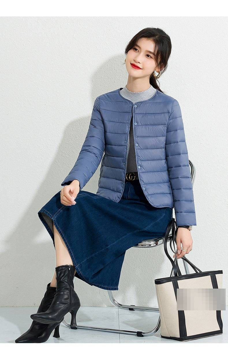 Women's Lightweight Quilted Down Jacket Slim Fit Round Neck Short Puffer Vest Layering Staple Casual Warm Coat_voghion.com