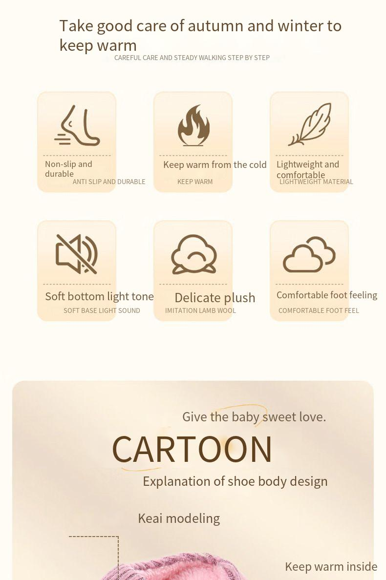 Pantufas de inverno infantis com forro de pelúcia - Pantufas aconchegantes com estampa de animais para meninos e meninas (coelho rosa, capivara, dinossauro verde, pato cinza)_voghion.com