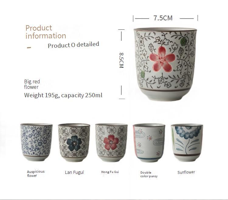 Japanese Style Underglaze Hand-Painted Ceramic Tea Cup - 250ml Traditional Floral Design, Microwave Safe_voghion.com