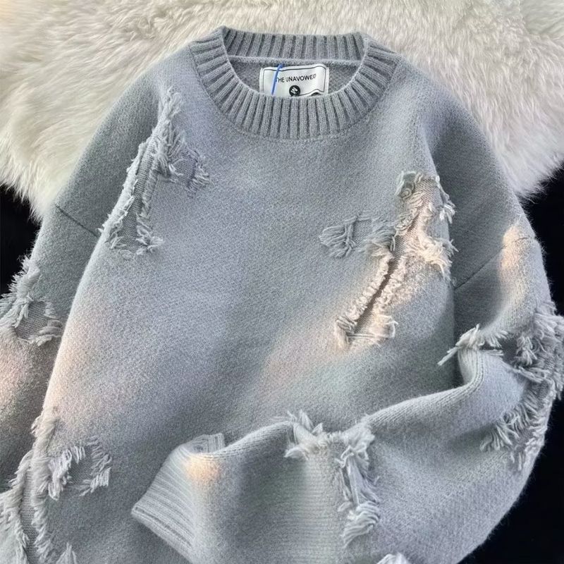 Maglione a collo rotondo da uomo, autunno e inverno, con fori, alla moda, di marca, per adolescenti, di alta qualità, spesso._voghion.com