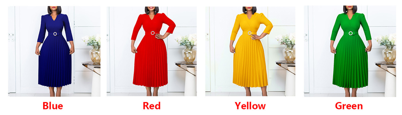 Damen 2024 Herbst neues V-Ausschnitt modisches Temperament elegantes Faltenrockkleid_voghion.com