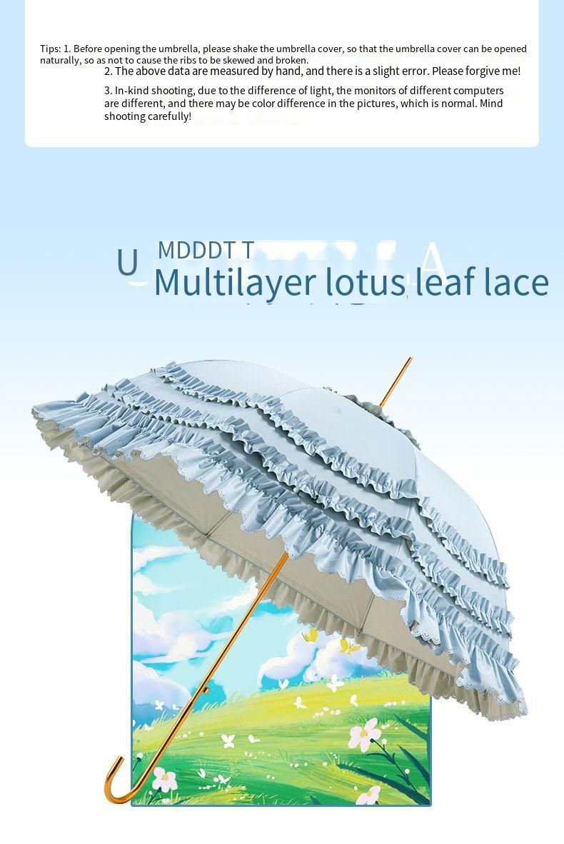 Ombrellone a stelo dritto Loilta con colla colorata, protezione solare, doppio strato di pizzo, principessa Lolita, manico lungo_voghion.com