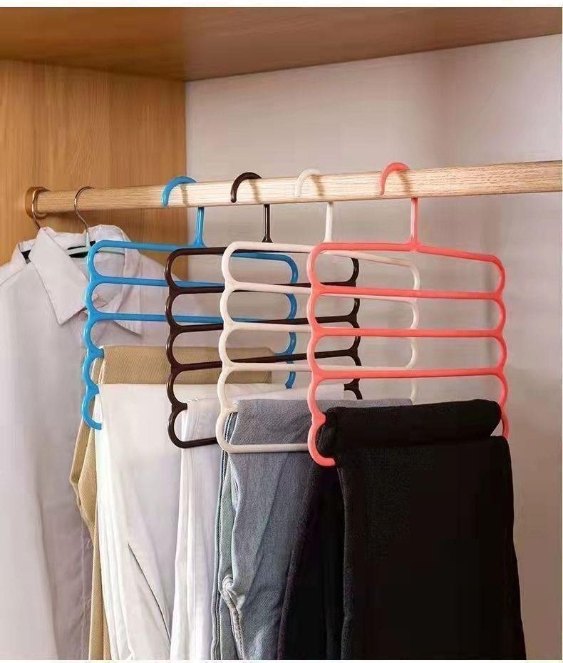 Five-layer Pants Rack Multifunctional Multi-layer Pants Hanger Household Magic Seamless Pants Rack Foldable Wardrobe Storage Artifact_voghion.com