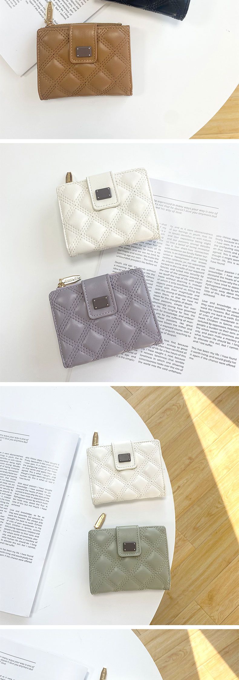 Kurze Brieftasche für Damen, neue rautenförmige High-End-Geldbörse mit kleinem Reißverschluss im Duftstil_voghion.com